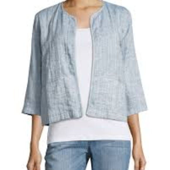 Eileen Fisher Red Lagenlook Irish Linen Cropped Open Blazer Jacket, Size PS - Picture 7 of 9